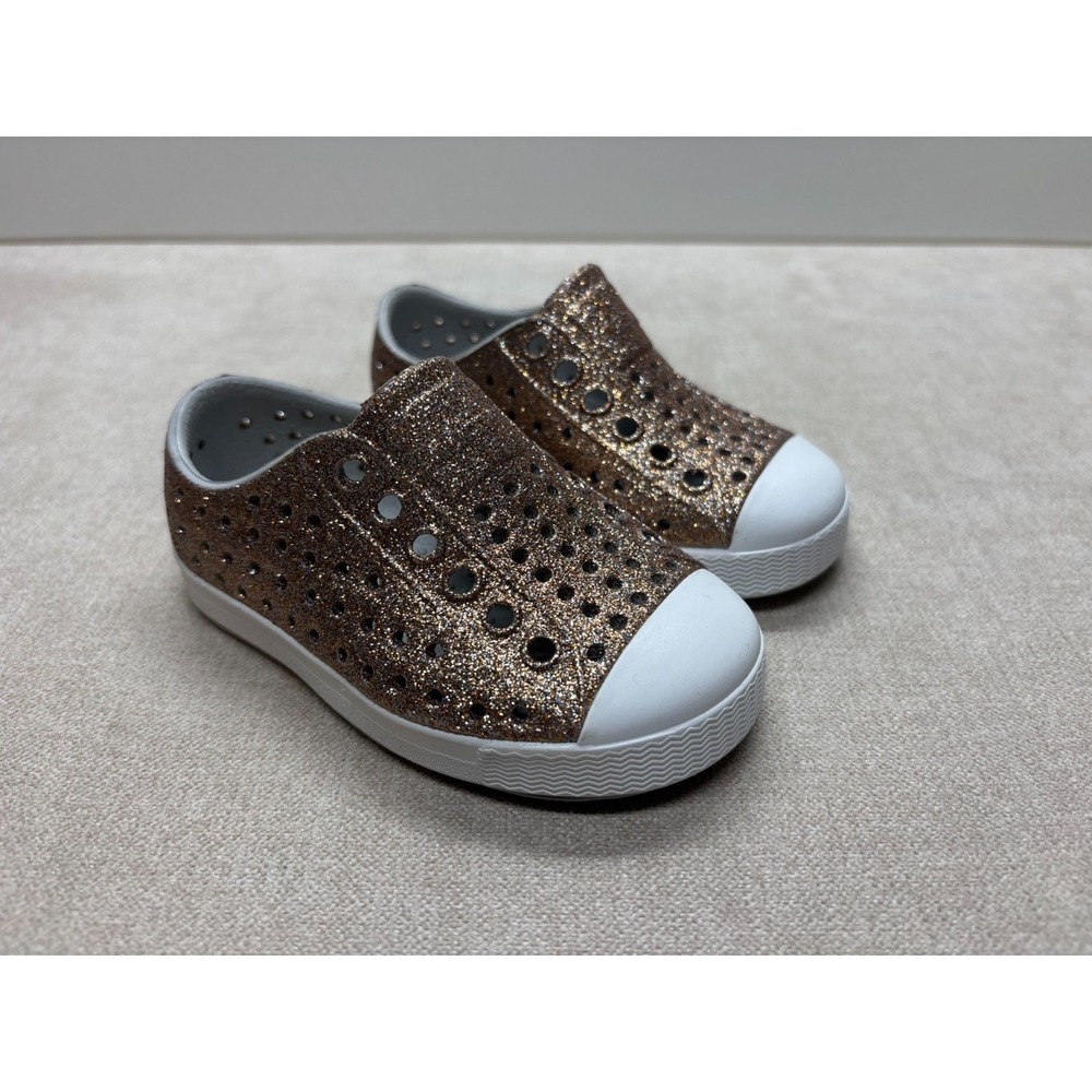 Native Rubber Shoes Toddler Girl C5 Gold Glitter Jefferson Bling Slip On